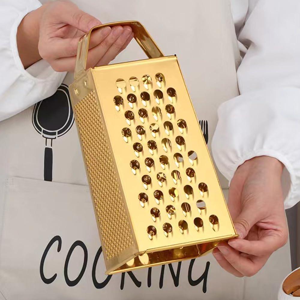 Gold Stainless Steel 4-Sided Multifunctional Grater with Handle