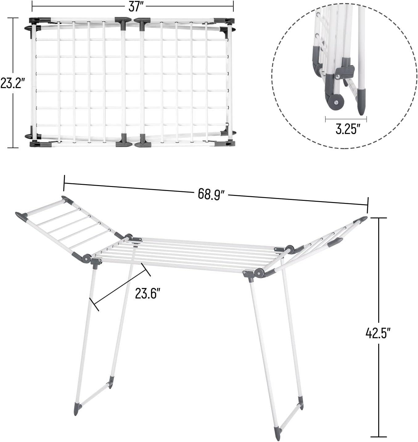 Clothes Drying Rack, Gullwing Laundry Rack, Collapsible, Space-Saving Laundry Rack, with Sock Clips, for Clothes, Towels, Linens, Indoor/Outdoor