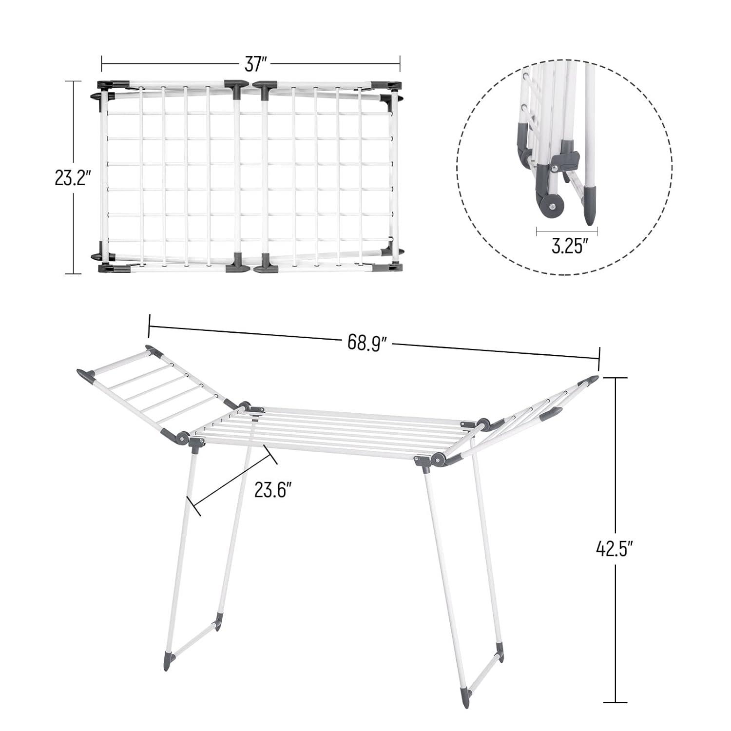 Foldable White Carbon Steel Gullwing Clothes Drying Rack