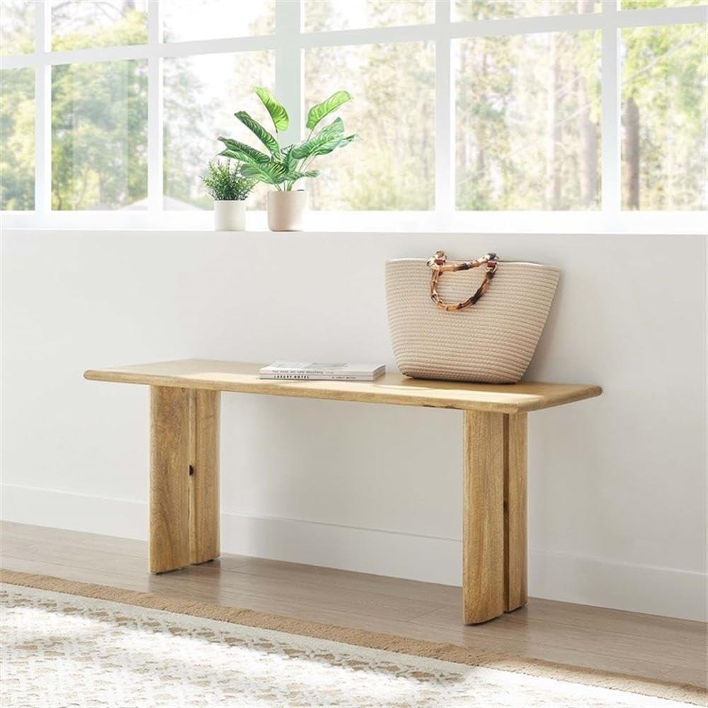 Modway Amistad 18.5" Wood Bench with Adjustable Foot Pads in Oak