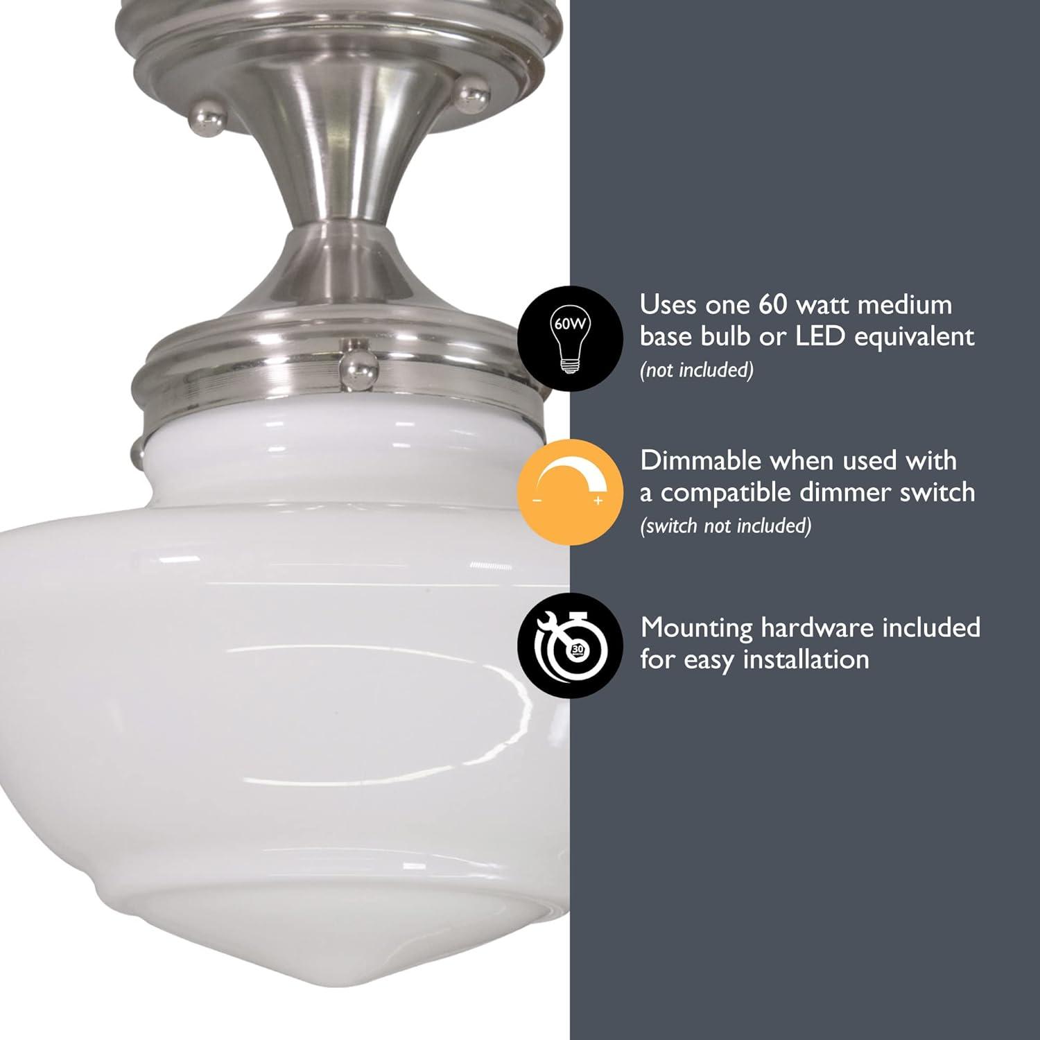 Design House Schoolhouse 9" Semi-Flush Mount Ceiling Light, Satin Nickel