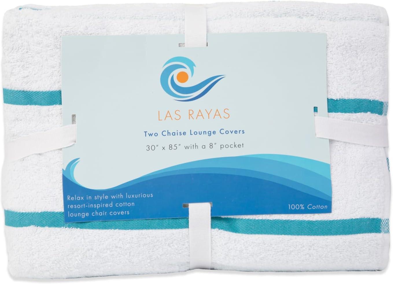 Arkwright Las Rayas Chaise Lounge Cover - (Pack of 2) 100% Cotton Terry Towel with Fitted Pocket, 30x85 - Blue