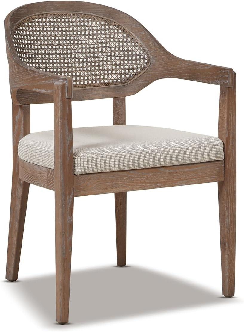 Americana Mid-Century Modern Cane Back Dining Chair, Taupe Beige Textured Weave