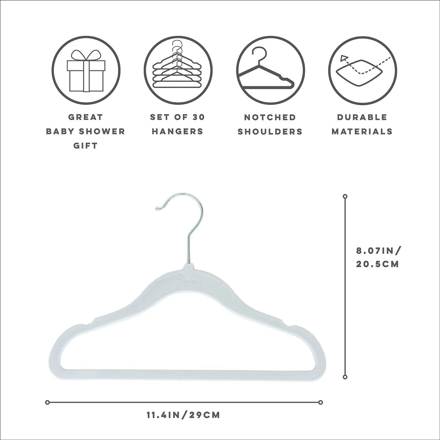 3 Sprouts 3 Sprouts -  Non-Slip Velvet Hangers for Baby Clothes - Pack of 30 - Blue (Set of 30)