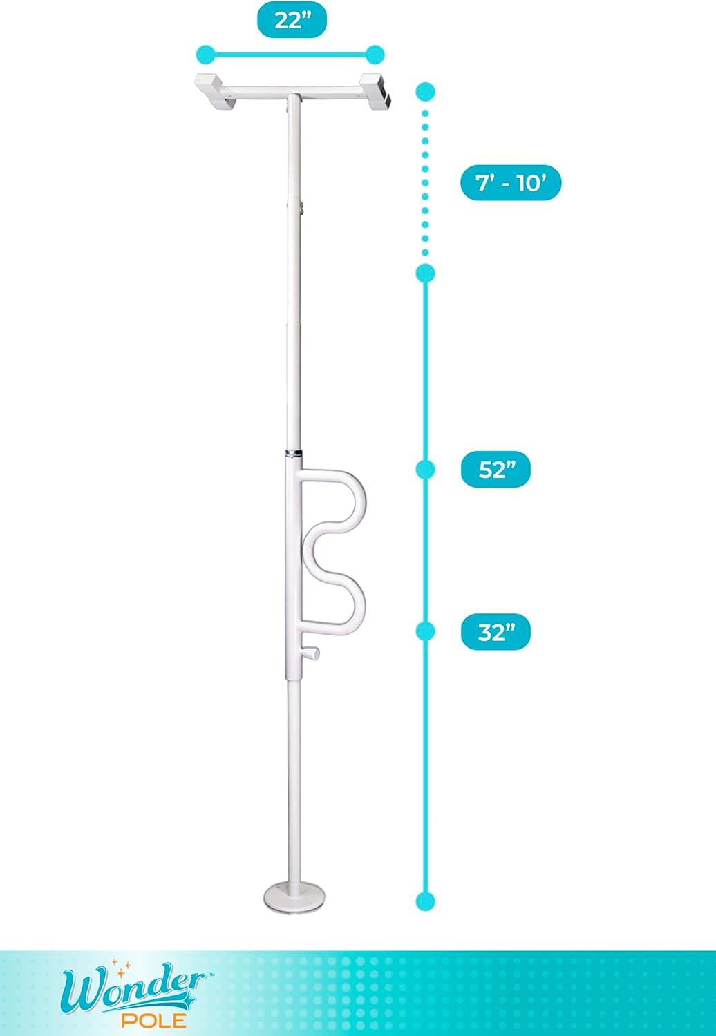 Stander Wonder Pole, Security Pole and Curve Grab Bar, Bathroom Safety Rail for Elderly, Tension Mounted Floor to Ceiling Safety Assist Handle for Seniors, Supports 300 lbs, White