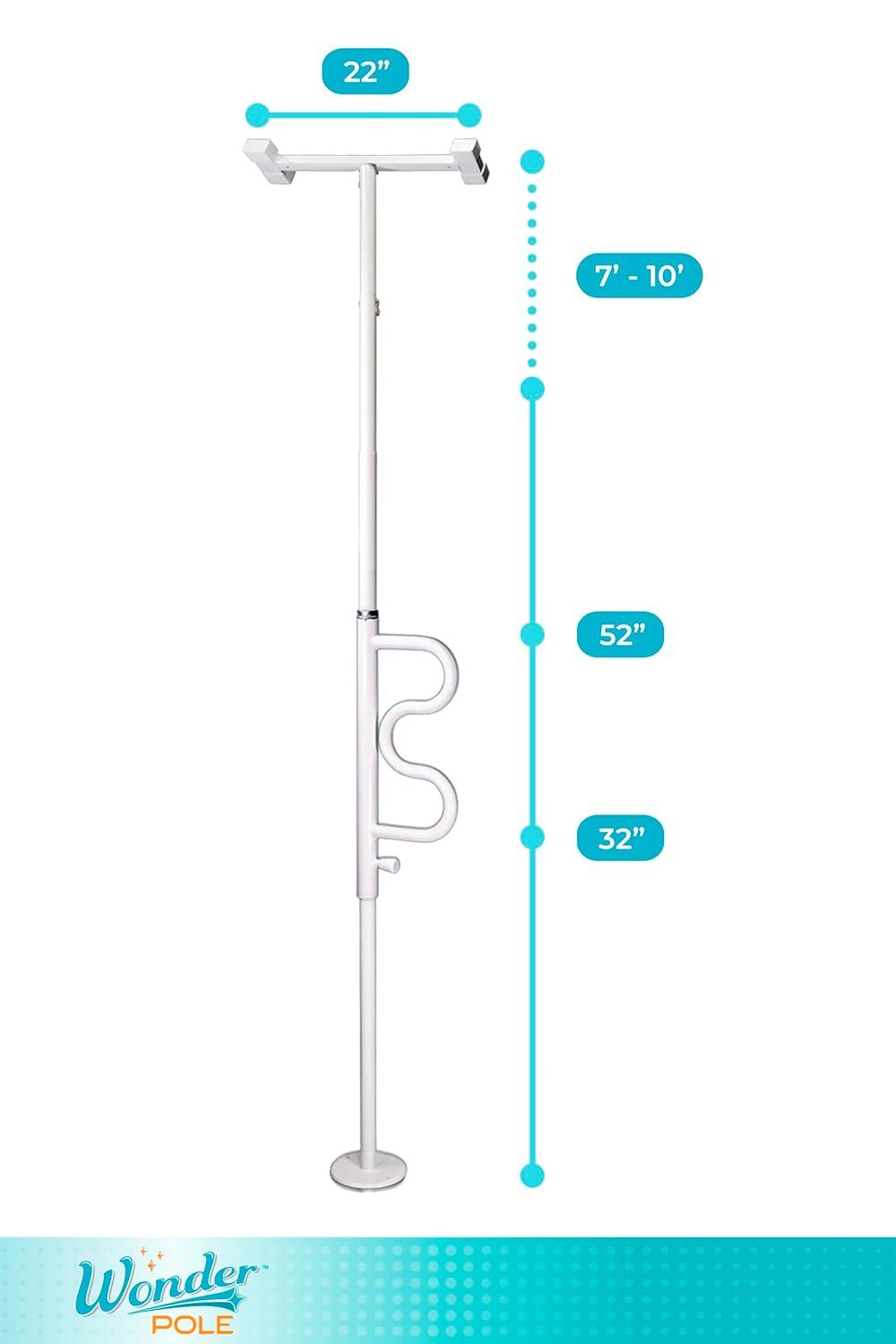 Stander Wonder Pole, Security Pole and Curve Grab Bar, Bathroom Safety Rail for Elderly, Tension Mounted Floor to Ceiling Safety Assist Handle for Seniors, Supports 300 lbs, White