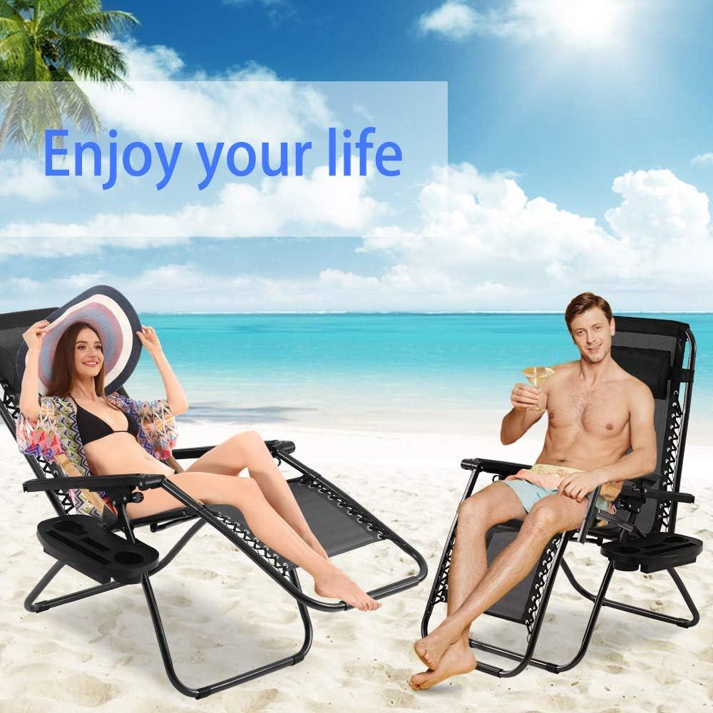 CL.HPAHKL Zero Gravity Chairs Folding Chaise Lounge Chair Outdoor Patio Lounge Chair Recliner with Cup Holder for Poolside Garden Backyard Lawn, Black