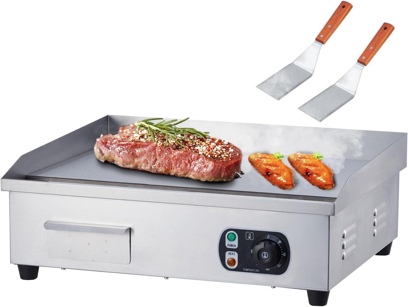 Commercial Electric Griddle with Adjustable Thermostatic Control 122°F-572°F Electric Countertop Flat Top Griddle 110V 60HZ Non-Stick  Teppanyaki Stainless Steel Grill for Home Restaurant