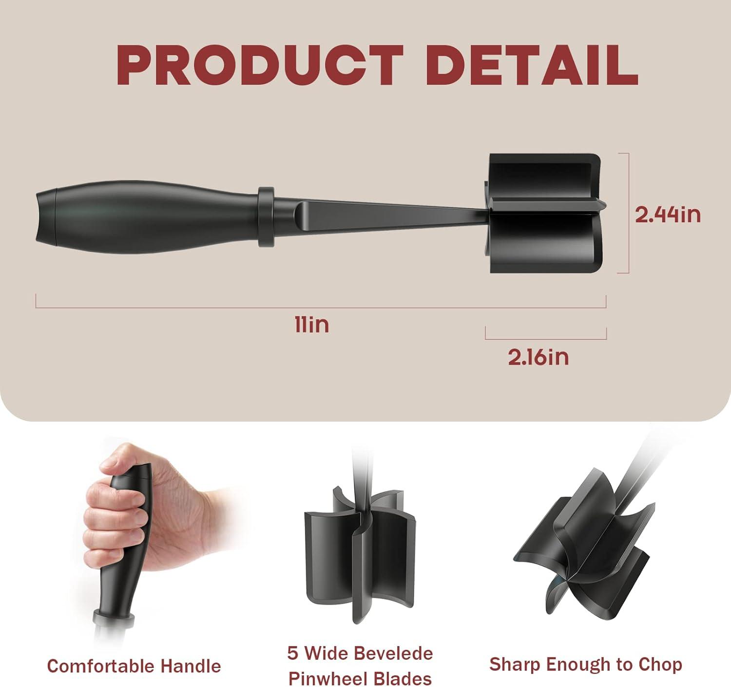 Black Plastic Meat and Potato Masher with Ergonomic Handle