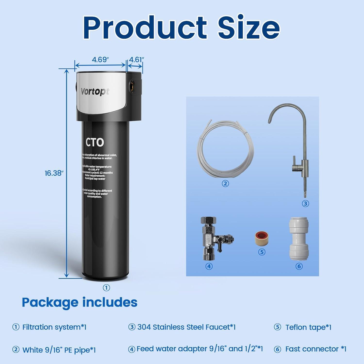 Under Sink Water Filter System ,NSF/ANSI 42 Certified Water Purifier, 28000 Galloons Large Flow Flux, Reduces PFAS, PFOA/PFOS, Chlorine, Bad Odors, Direct Connect to Kitchen Faucet, Q5-C2