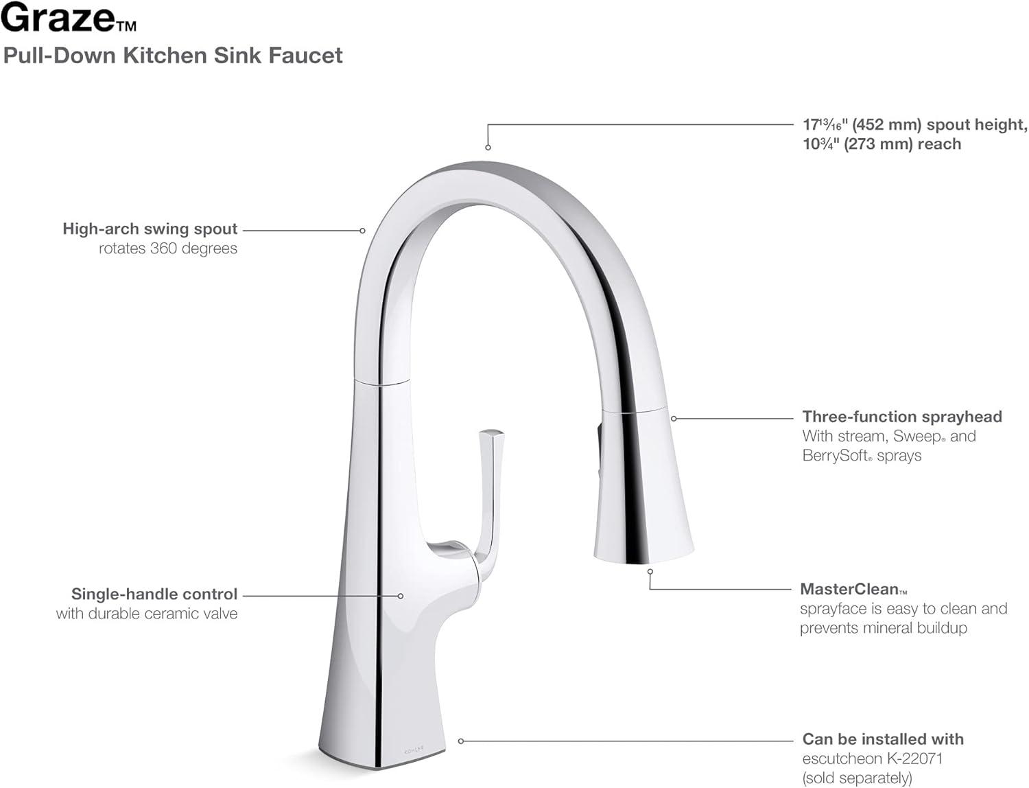 Graze Pull-Down Single Handle Kitchen Faucet With Three-Function Sprayhead With Accessories