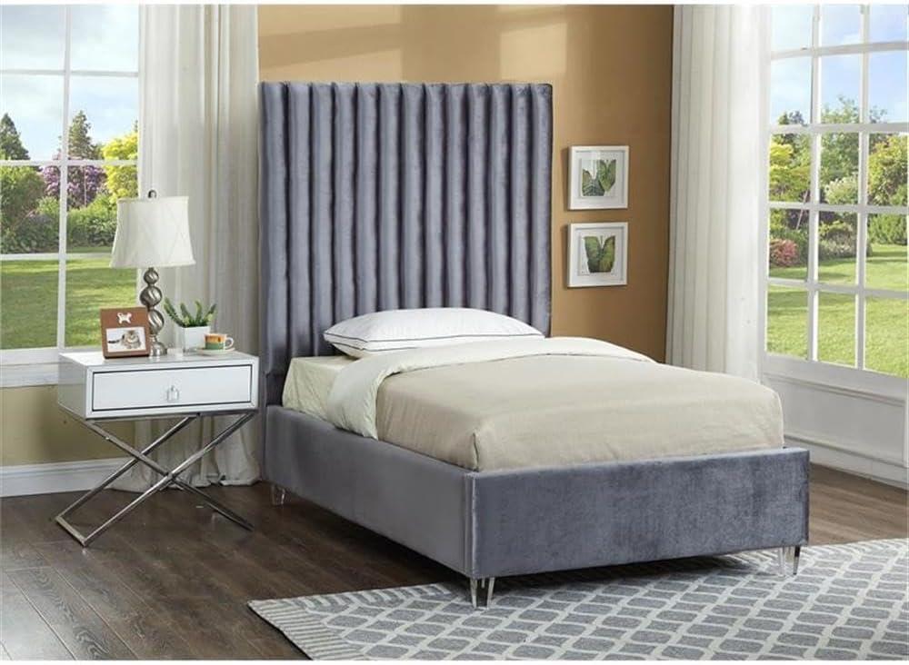 Candace Grey Velvet Queen Bed-Color:Grey Velvet,Style:Contemporary