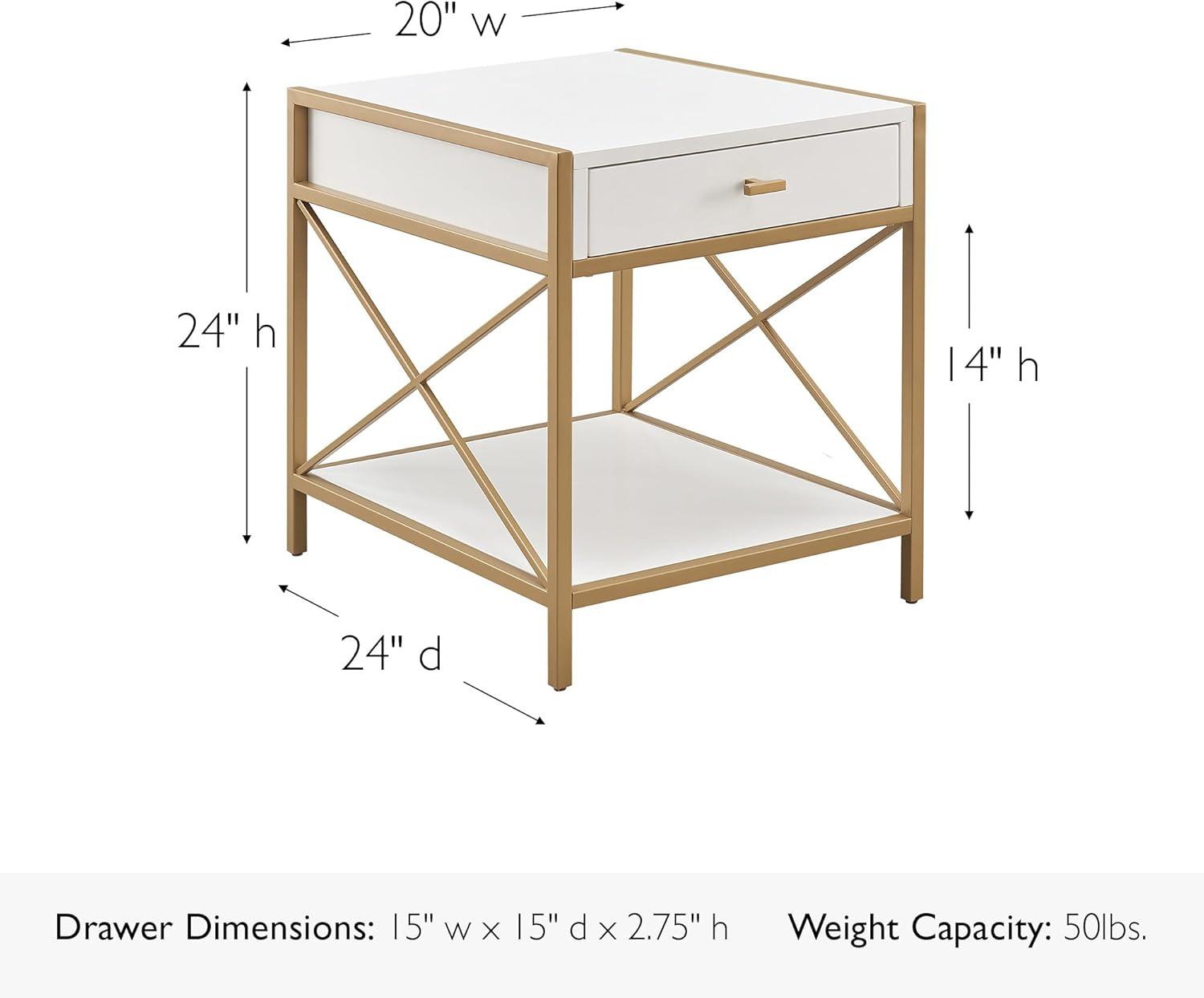 Leick Home Claudette Mixed Metal and Wood 1-Drawer End Table with Shelf, White/Gold