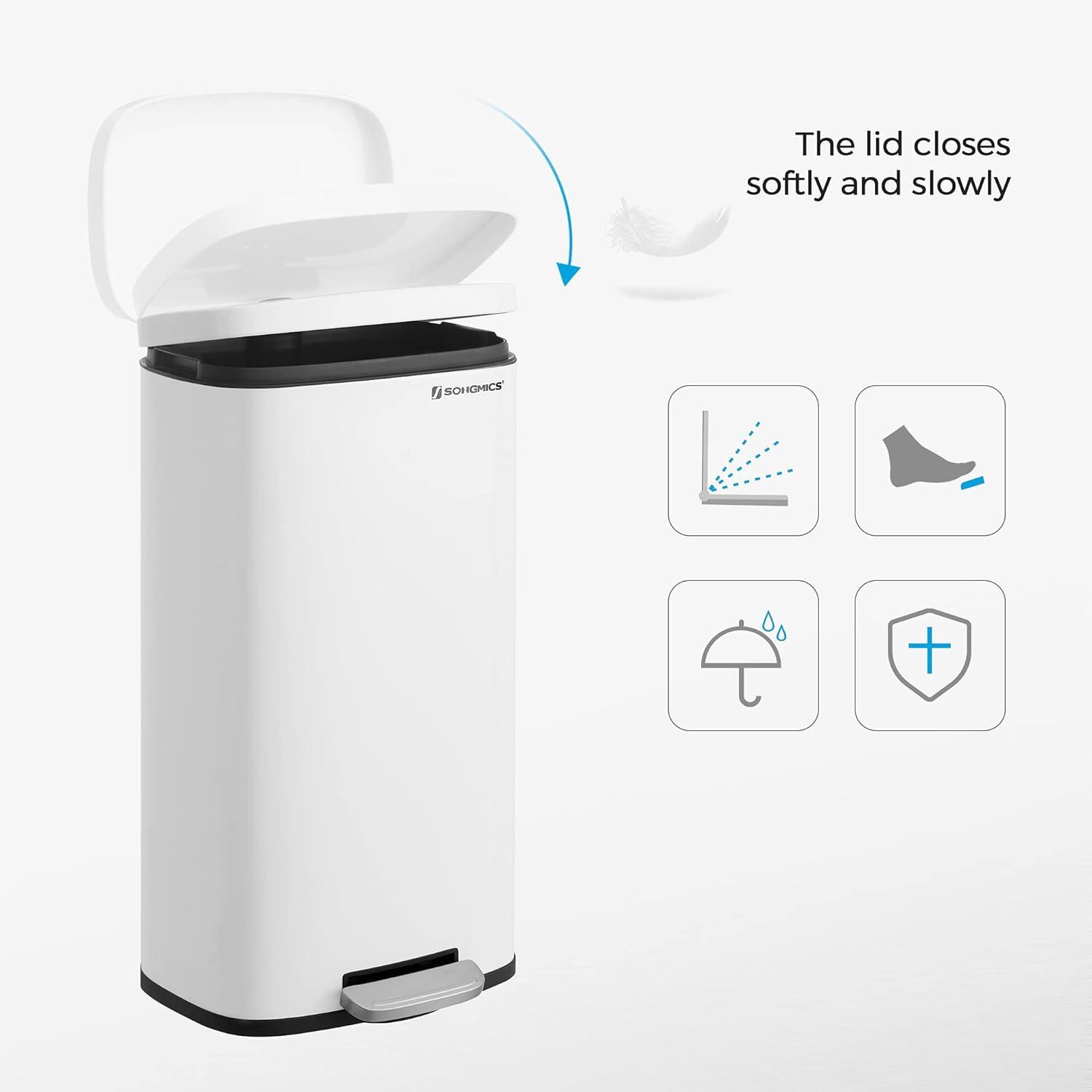 8 Gallon Trash Can with Lid, Garbage Can, Stainless Steel Small Waste Bin with Step Pedal and Inner Bucket, Soft Close, Kitchen