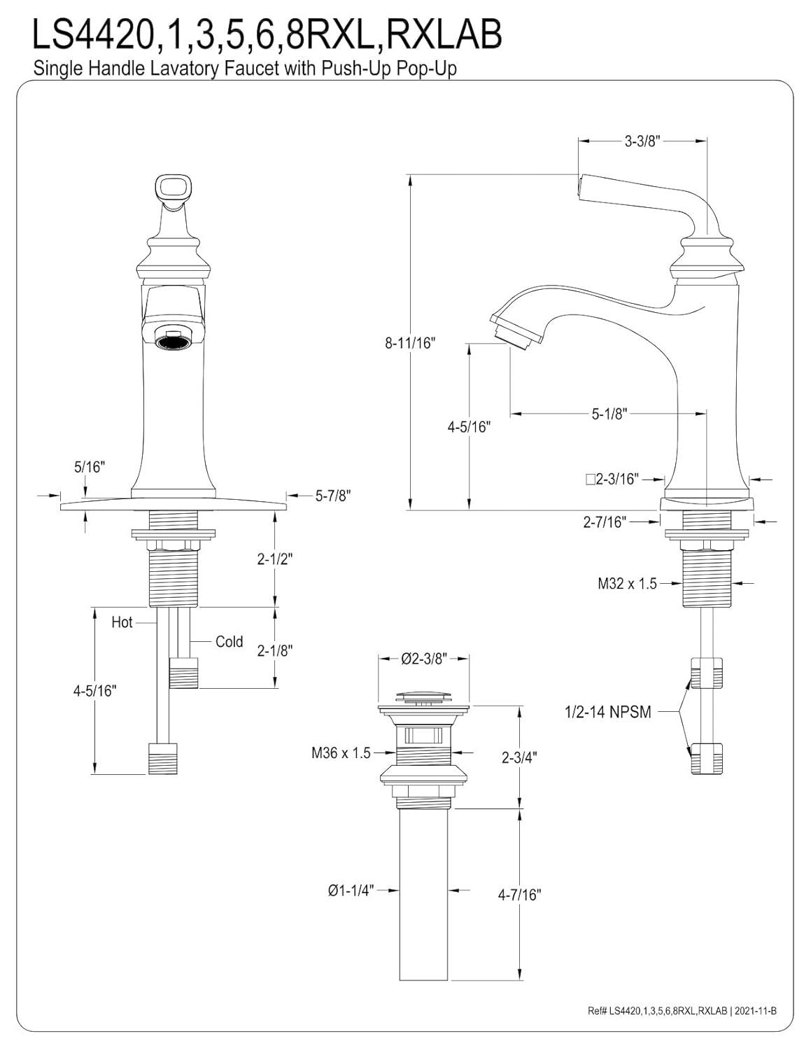 Kingston Brass Restoration Single-Handle 1-Hole Deck Mount Bathroom Faucet with Push Pop-Up