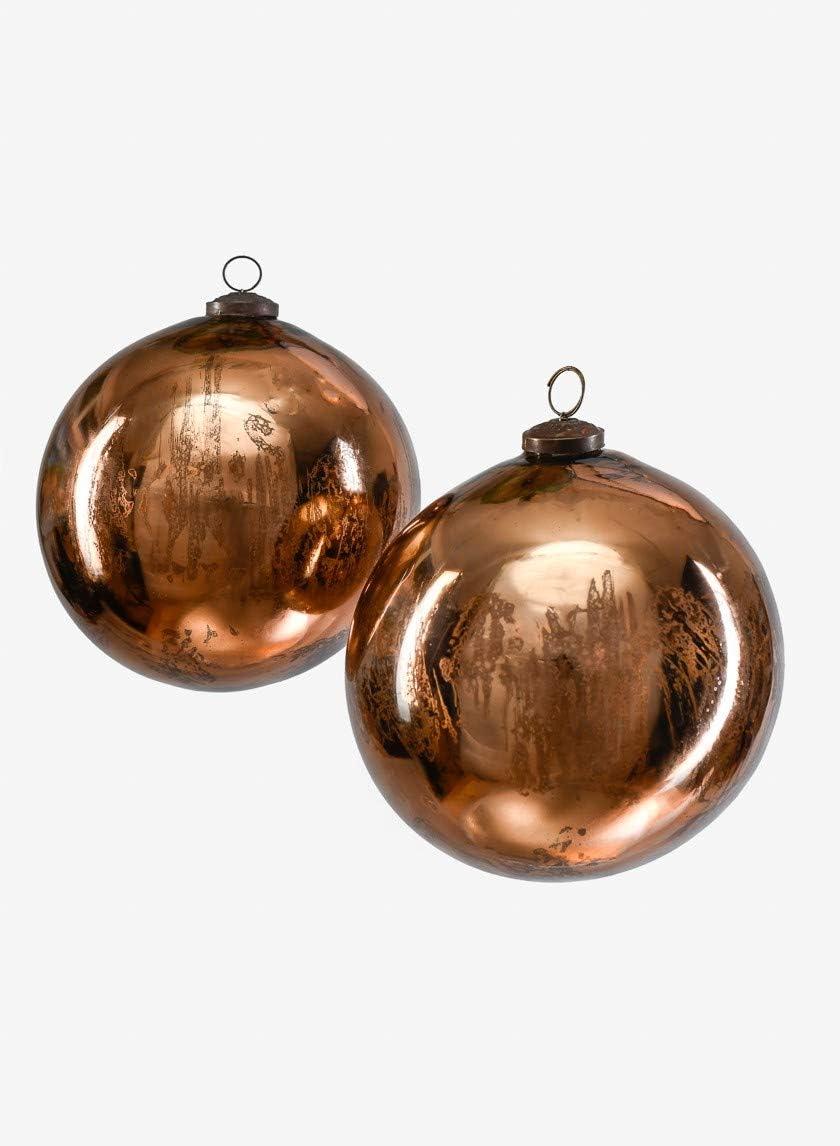 Set of 2 Antique Bronze Mercury Glass Hanging Ornaments