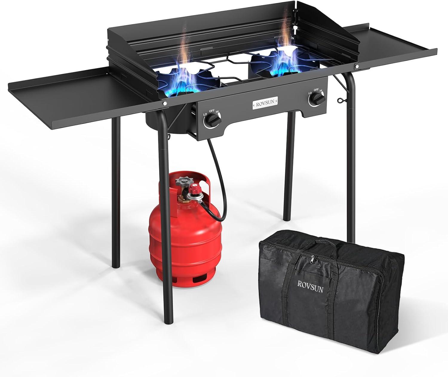 ROVSUN Black Cast Iron 2-Burner Outdoor Propane Gas Stove