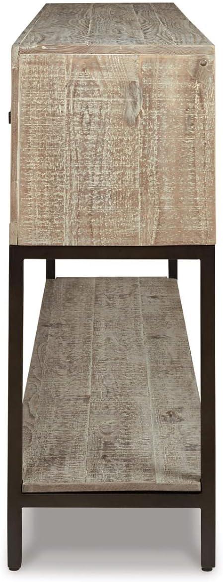 Roanley Sofa/Console Table Distressed Brown - Signature Design by Ashley: 4-Door Couch Table with Storage