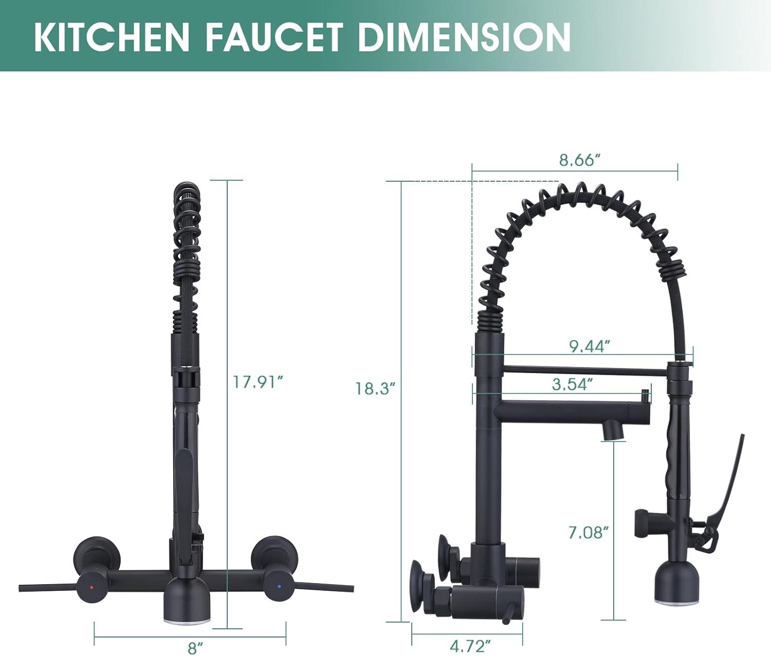 Matte Black Wall Mount LED Kitchen Faucet with Pull-out Spray