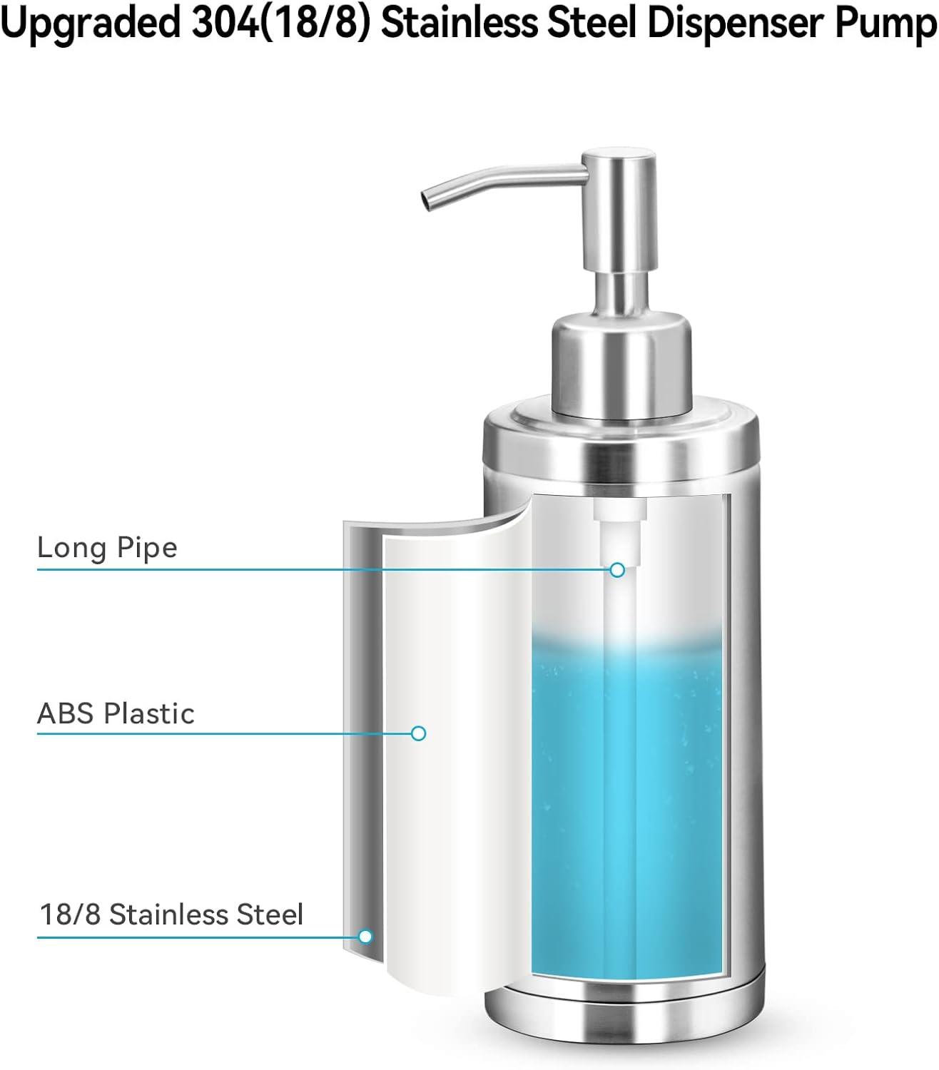 Brushed Nickel Stainless Steel Refillable Soap Dispenser - 300ml