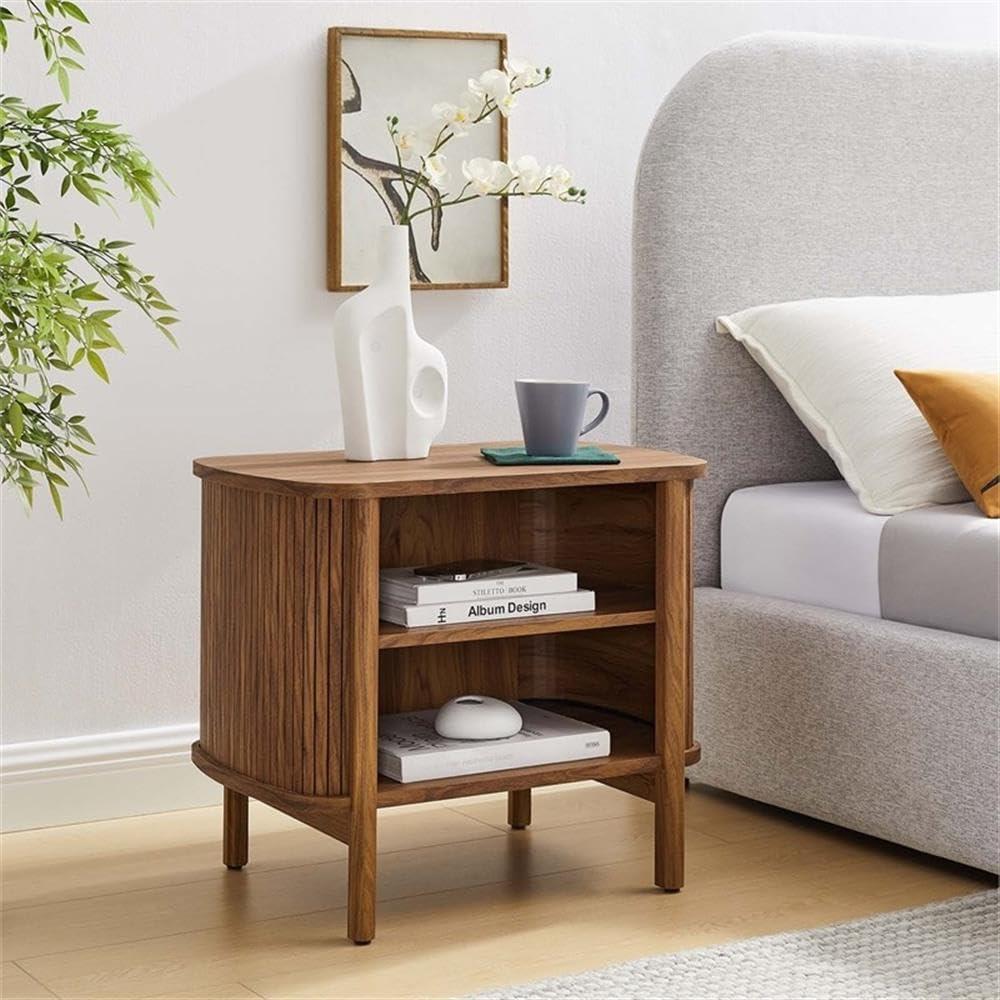 Cadence Walnut Fluted Open Shelf Nightstand