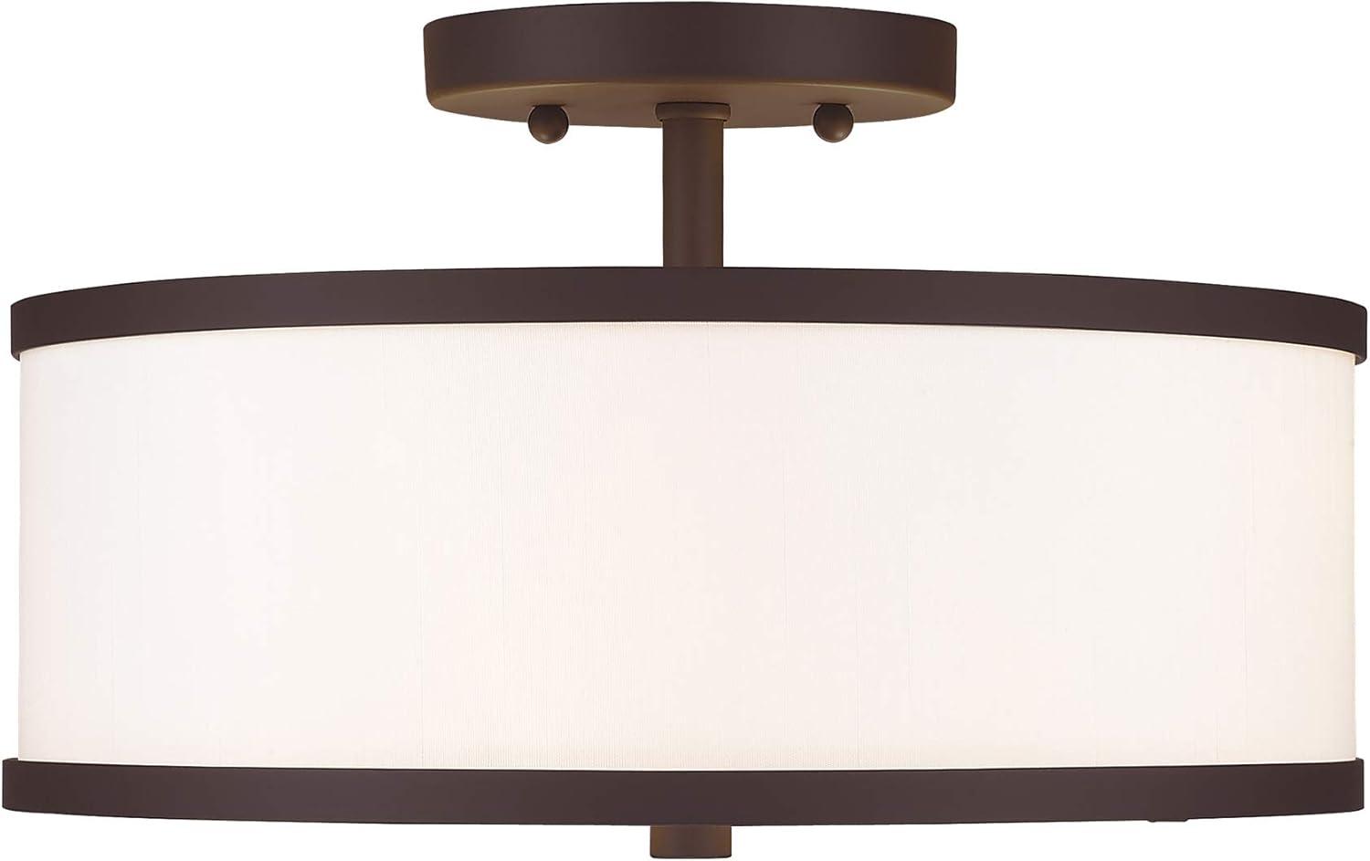 Bronze 2-Light Drum Ceiling Mount with Off-White Fabric Shade