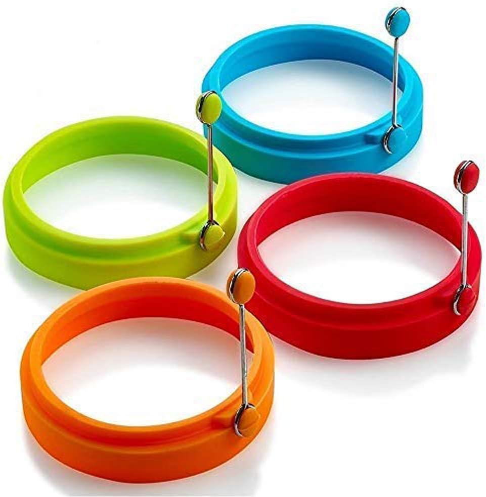Silicone Fried Egg Mold Rings - Pancake Mold Pack of 4 - One of Each Color - for Breakfast, Lunch, Dinner - Great Cooking Accessory and Gift Idea