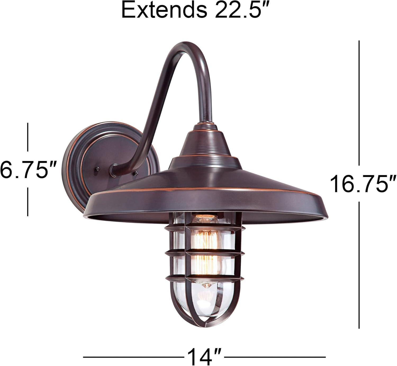 John Timberland Marlowe Rustic Industrial Farmhouse Outdoor Wall Light Fixture Painted Bronze Cage 16 3/4" Clear Glass for Post Exterior Barn Deck