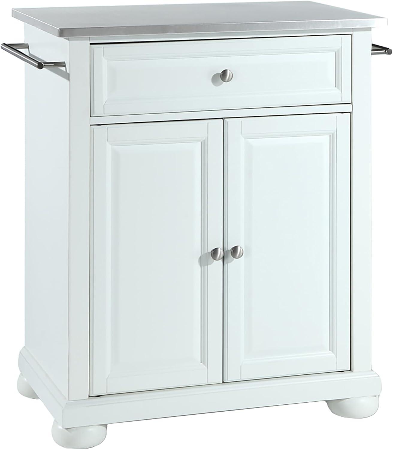 Crosley Alexandria Stainless Steel Top Portable Kitchen Island White : Hardwood Construction, Adjustable Shelf