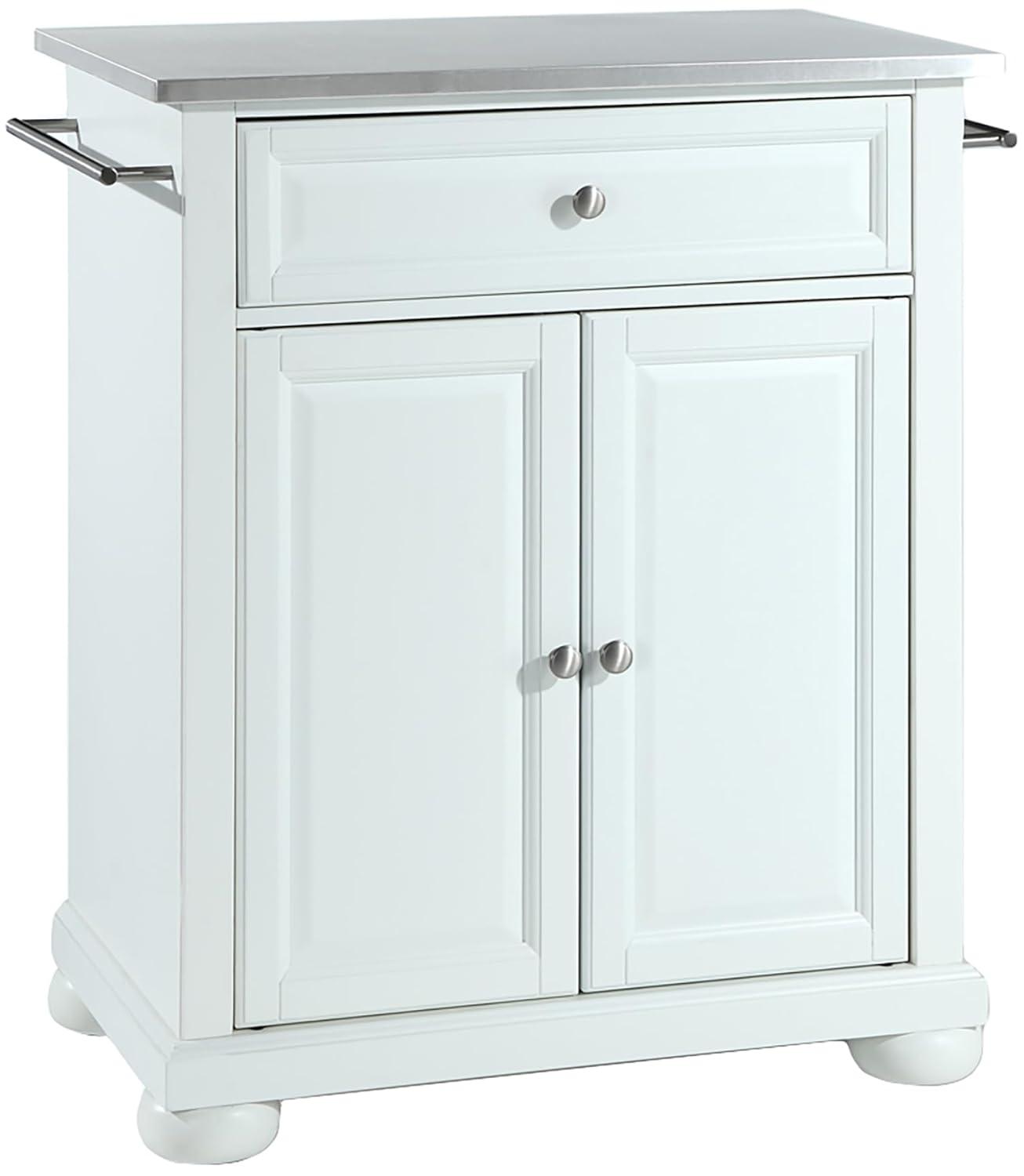 Crosley Alexandria Stainless Steel Top Portable Kitchen Island White : Hardwood Construction, Adjustable Shelf