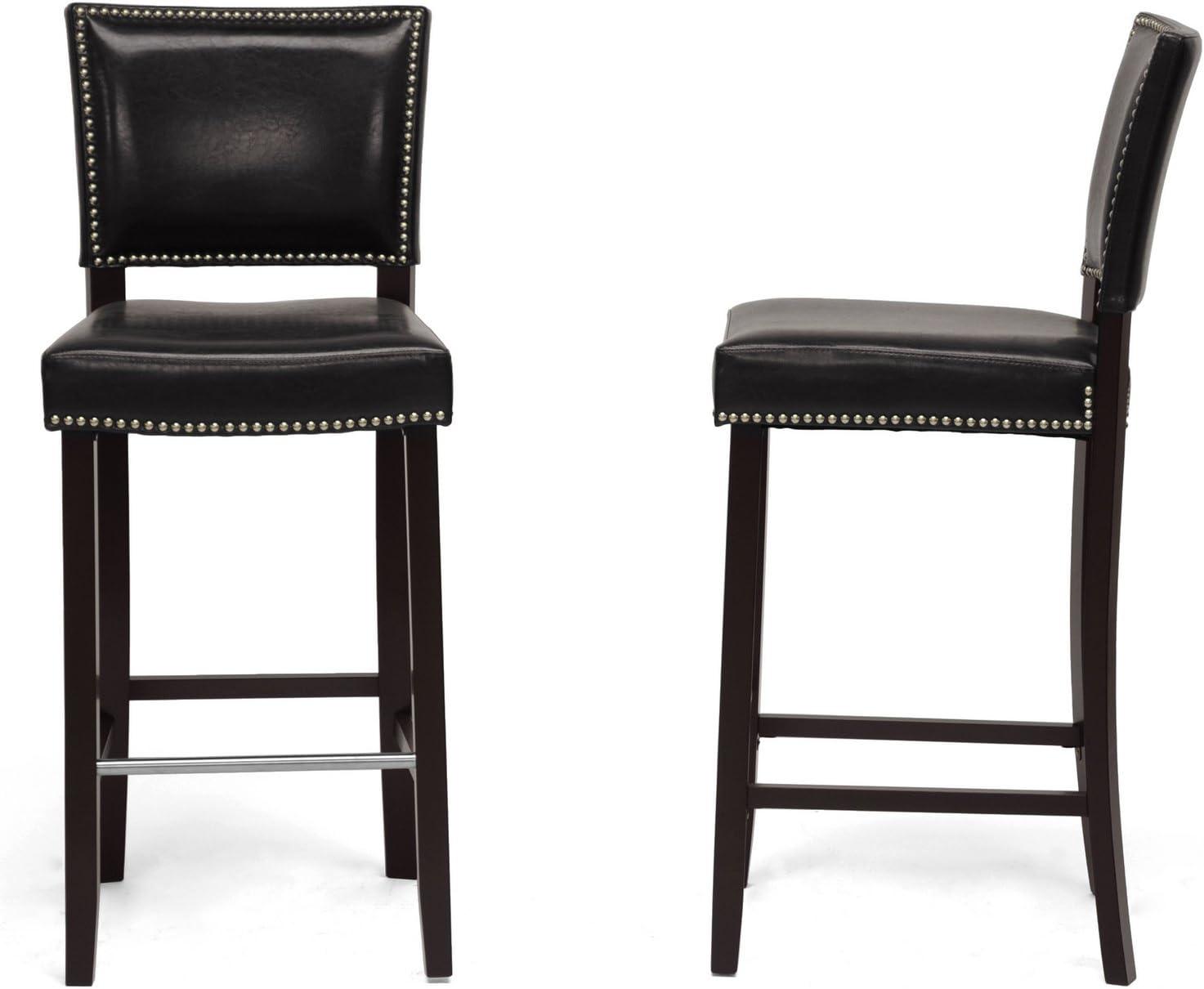 Aries Black Faux Leather Modern Barstool with Silver Nailhead Trim - Set of 2