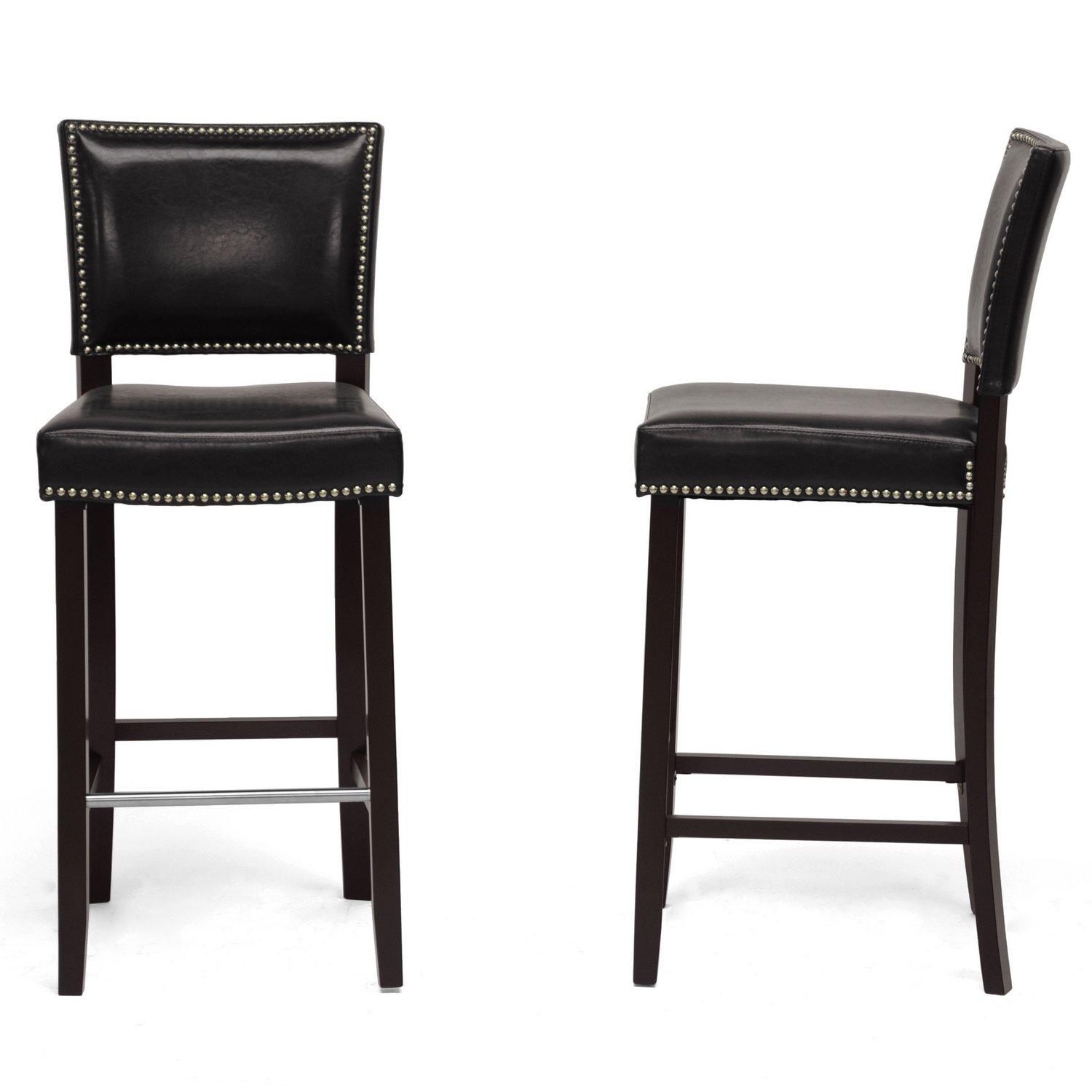 Set of 2 Aries Modern Barstools with Nail Head Trim Black - Baxton Studio