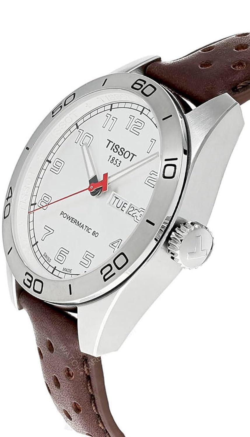 Tissot PRS 516 Silver Dial Brown Leather Automatic Wristwatch