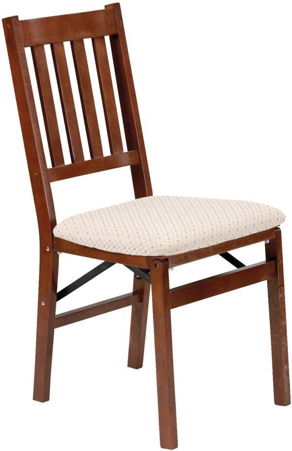 Cherry Wood Folding Chair with Blush Upholstered Seat