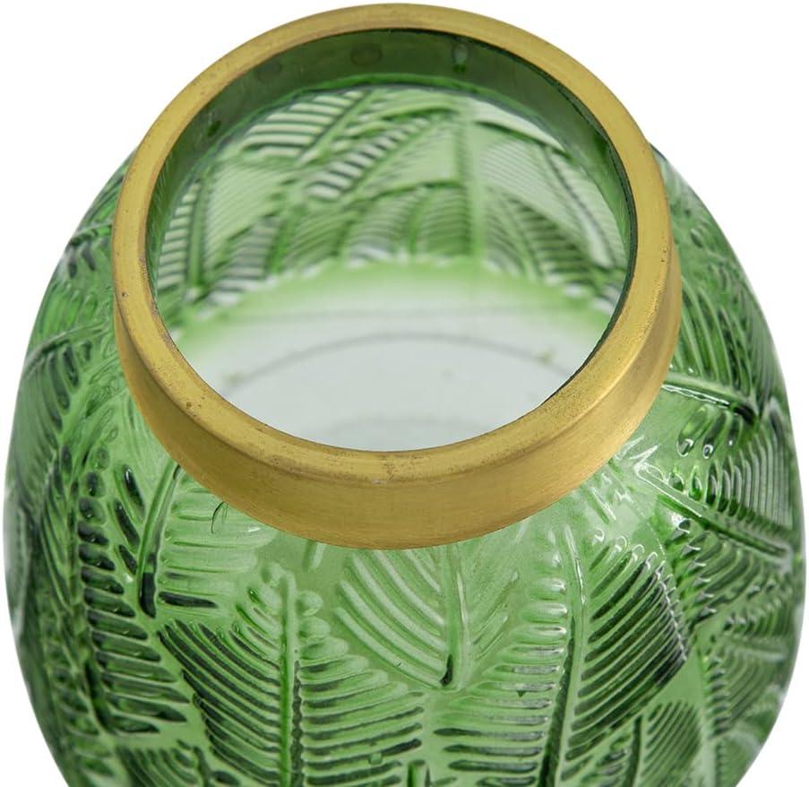 A&B Home Glass Vase with Vintage Green Leaf Pattern, Table Accent, 6 inches