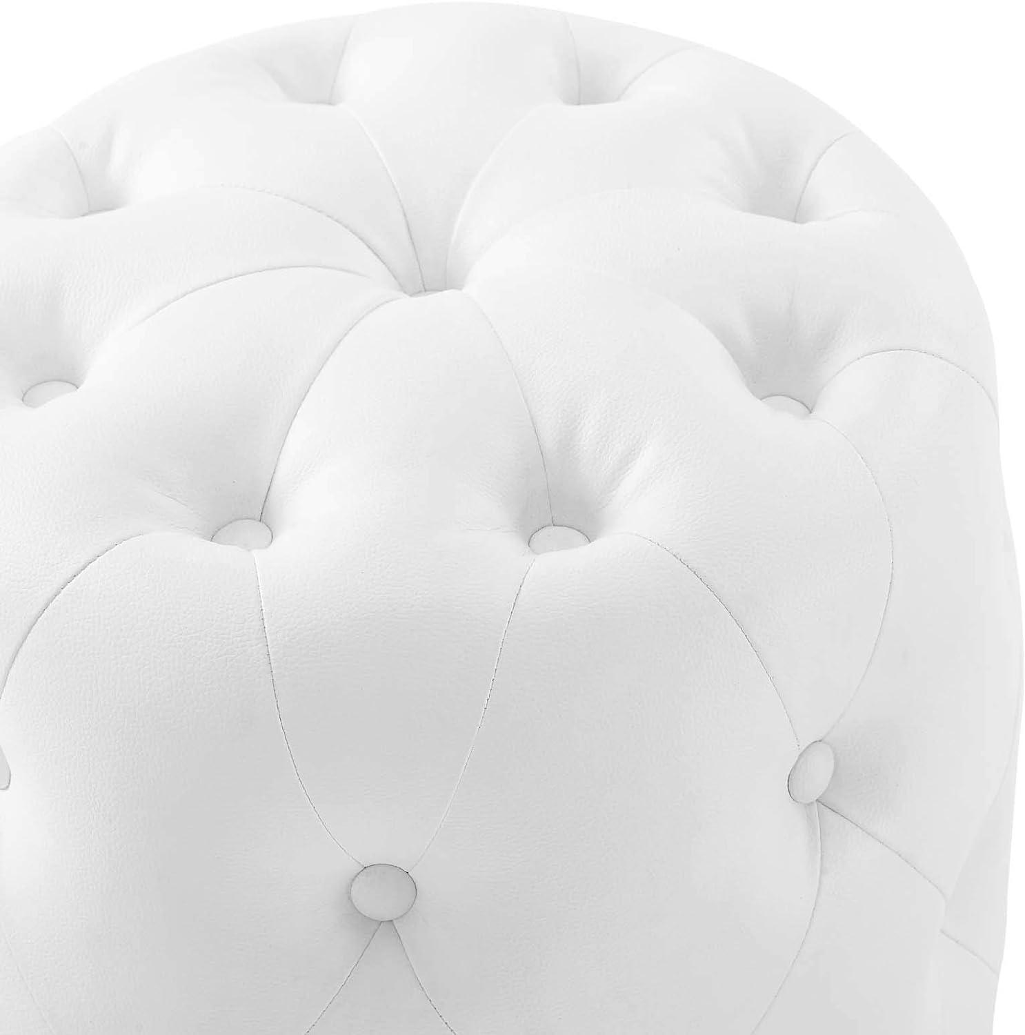 Amour Luxe Tufted Round Ottoman in Vegan White Leather