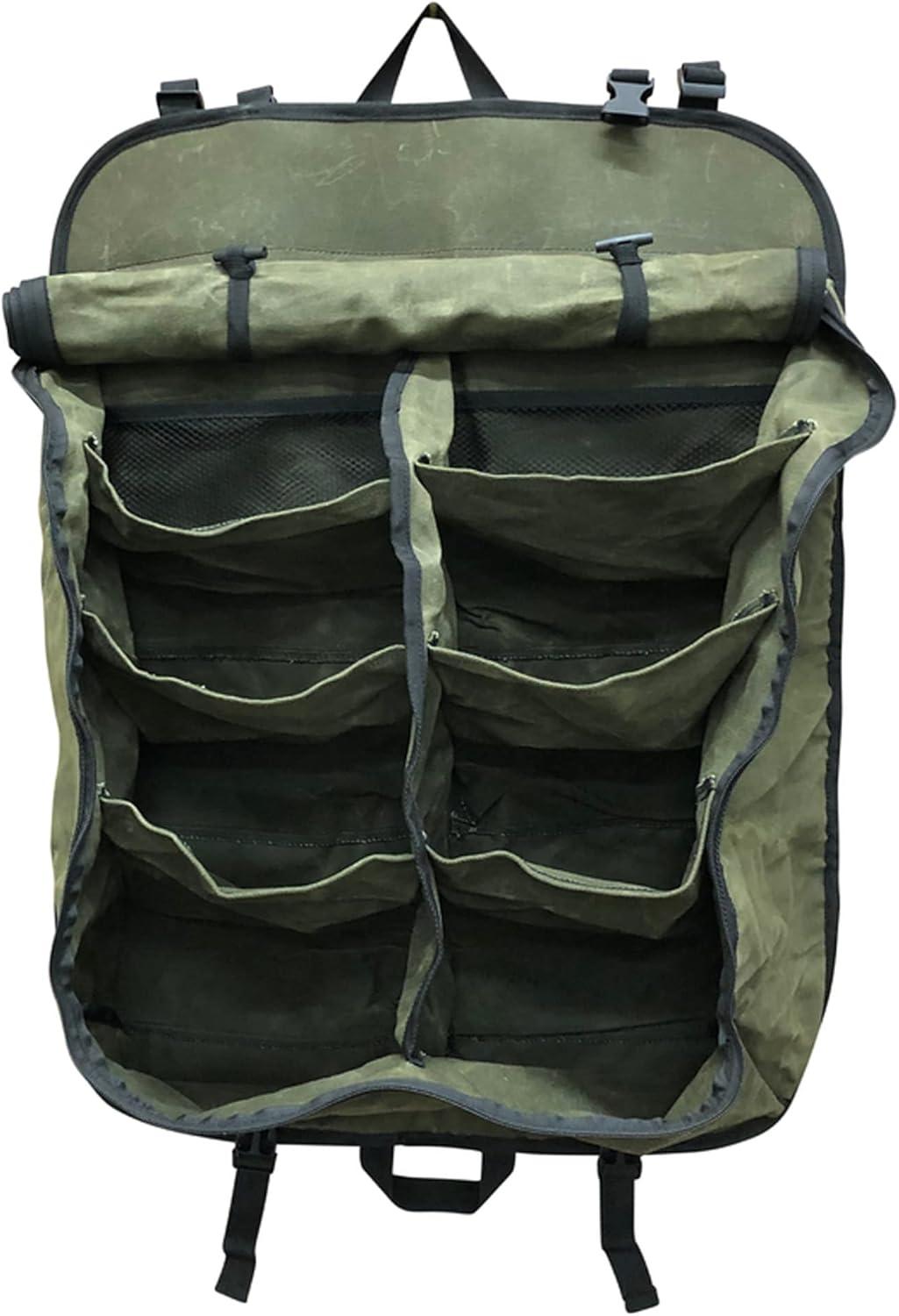 Green Waxed Canvas Camping Gear Storage Bag with 8 Pockets