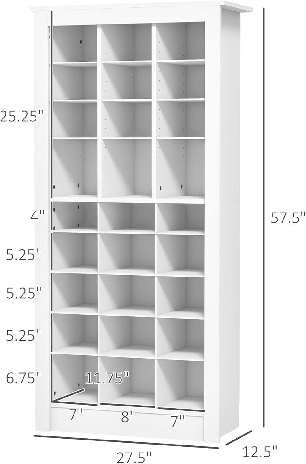 58" Tall Shoe Cabinet For Entryway, Narrow Shoe Rack Storage Organizer With Open Cubes And Adjustable Shelves For 27 Pairs Of Shoes, White