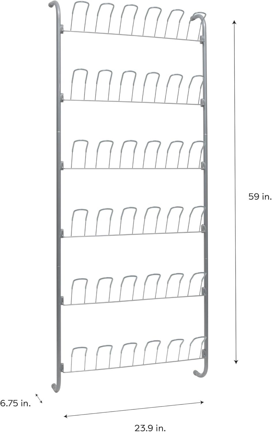 Organize It All Overdoor Wire Shoe Rack Basic Collection: Holds 18 Pairs, Metal Frame, Silver & Black, No Assembly Required