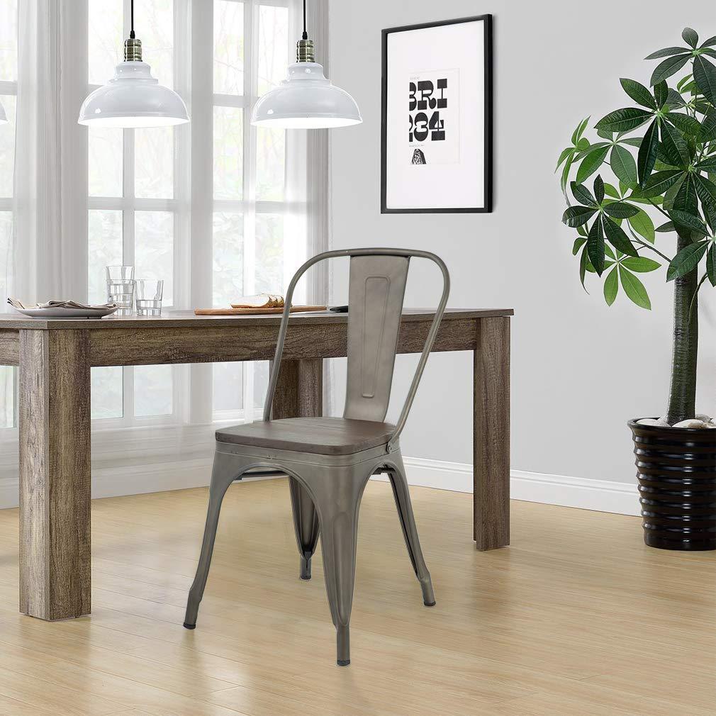 CL.HPAHKL Dining Chairs Set of 4 Indoor Outdoor Chairs Patio Chairs Metal Chairs Restaurant Chair 18 Inch Wooden Seat Height Tolix Side Bar Chairs Metal Kitchen Stackable Chair,Bronze