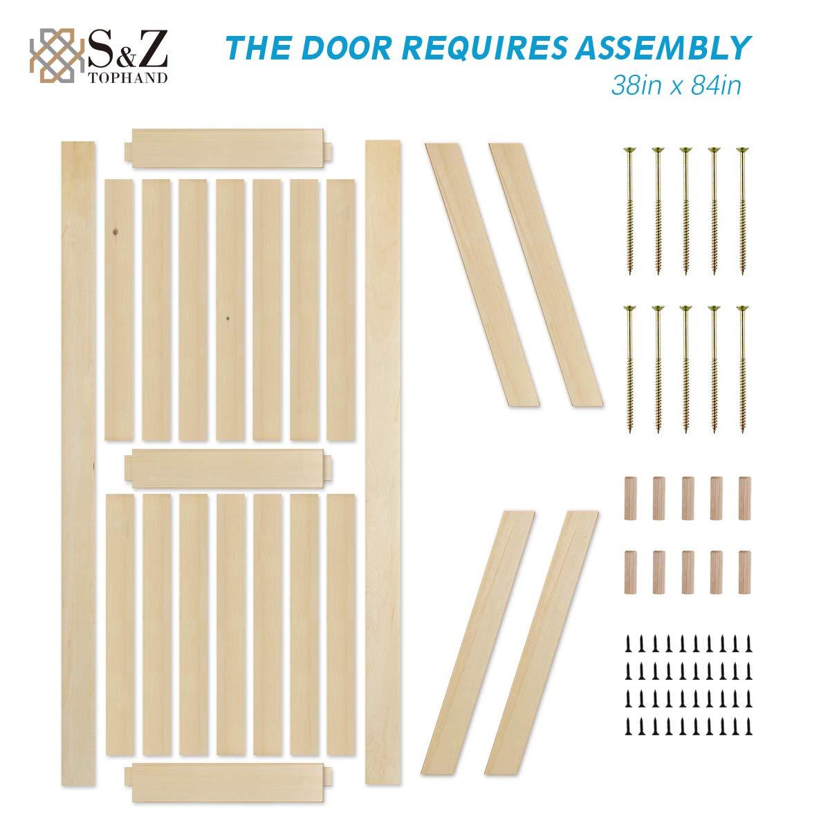 S&Z TOPHAND S&Z TOPHAND Unfinished British Brace Knotty Barn Door with Sliding Door Hardware Kit/Solid Wood/Sliding Door/Double Surfaces/A Simple Assembly is Required