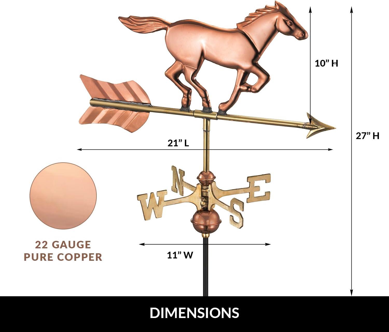 Polished Copper Horse Roof Mount Weathervane