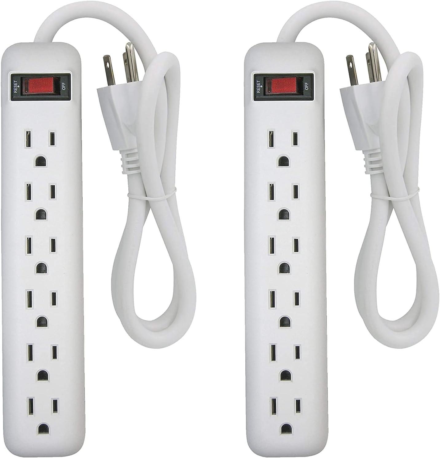 White 6-Outlet Power Strip with Circuit Breaker, 2-Pack