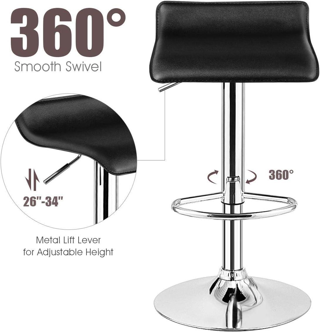 Sleek Adjustable Swivel Backless Bar Stool in Black Leather