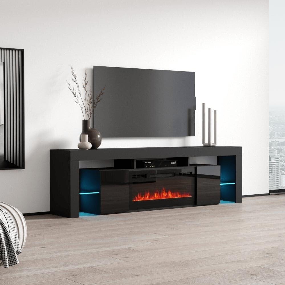 Soleo Black 79" Electric Fireplace TV Stand with Storage Cabinets