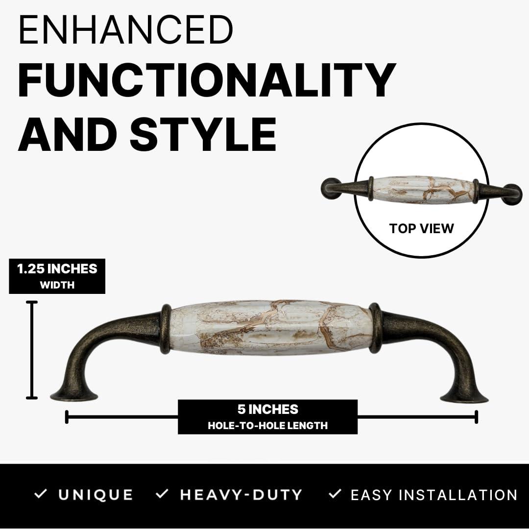 12 pcs Antique Brass Ceramic Pumpkin Cabinet Handles with Brown Marble Finish for Cabinets, Drawers, Dressers, Trays