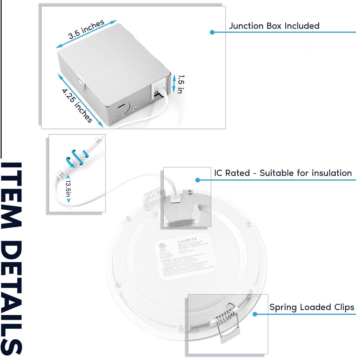 5.91'' Selectable Color Temperature Dimmable Air-Tight IC Rated LED Canless Recessed Lighting Kit