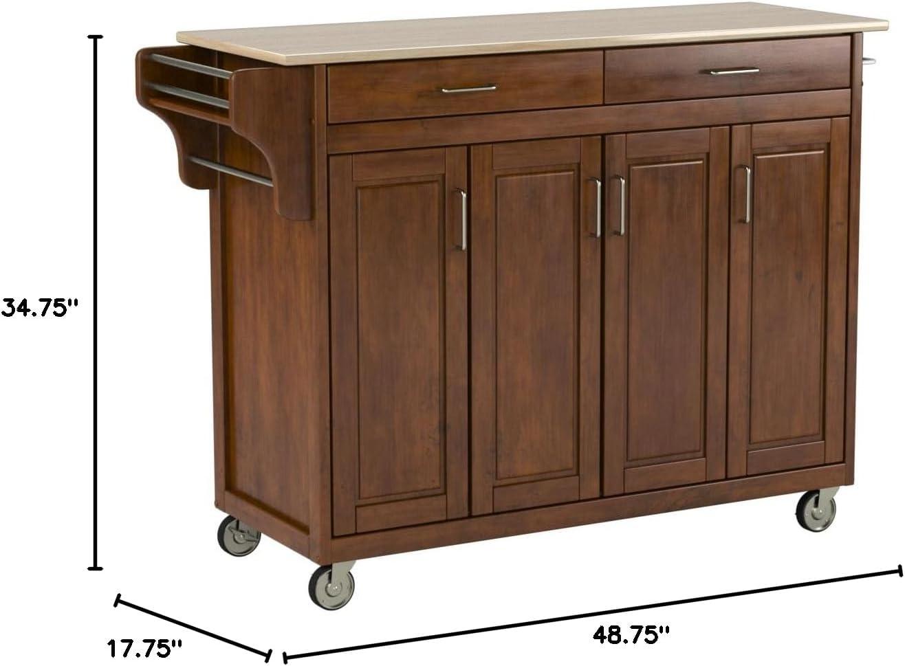 Cottage Oak Wood Kitchen Cart with Spice Rack and Storage