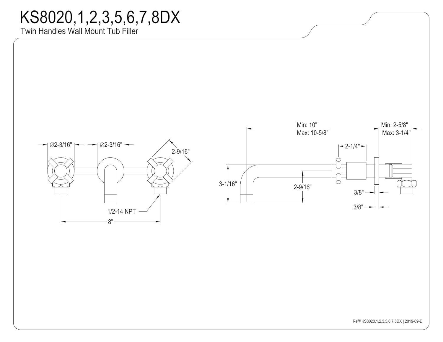 Kingston Brass Concord Two-Handle 3-Hole Wall Mount Roman Tub Faucet