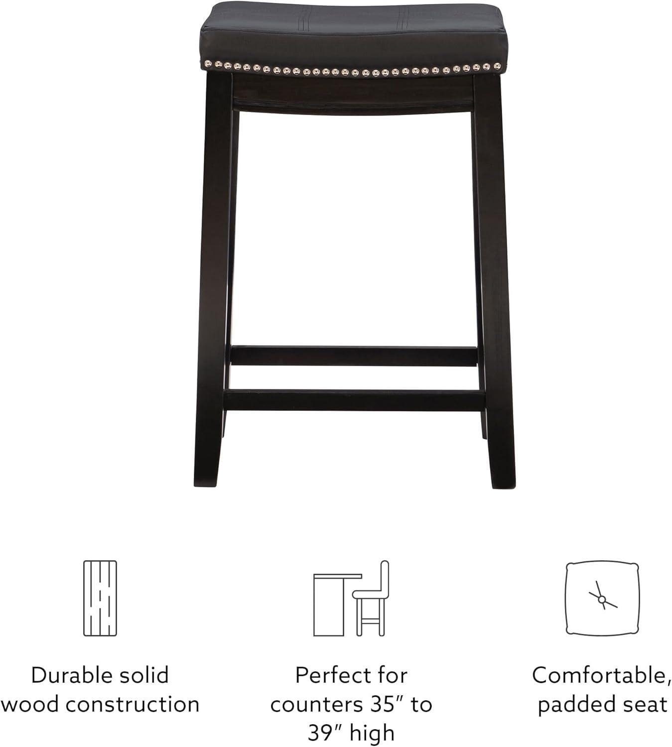 Linon Claridge Wood Backless Counter Stool Nailhead Trim Faux Leather in Black